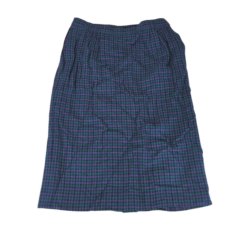 Pendleton Vintage 100% Virgin Wool Houndstooth Skirt‎ Purple Teal Green Size 12